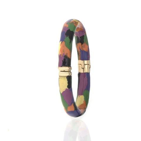 Snakeskin Gold Tone Multi Color Clear/Green/Purple/Orange Bangle Bracelet Small